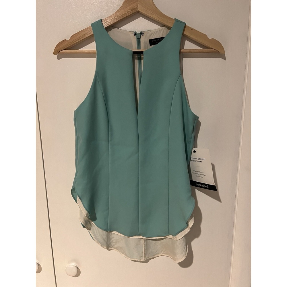 RAG & BONE Sleeveless Aqua Blue Zip-Up Top Sz XXS Silk/Poly/Leather